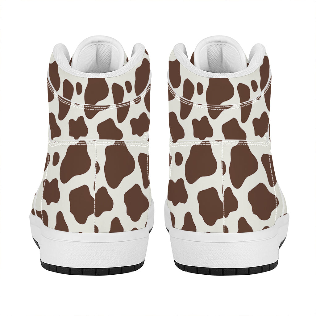 Brown And White Cow Print High Top Leather Sneakers