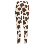Brown And White Cow Print High-Waisted Pocket Leggings