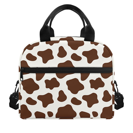 Brown And White Cow Print Insulated Lunch Bag