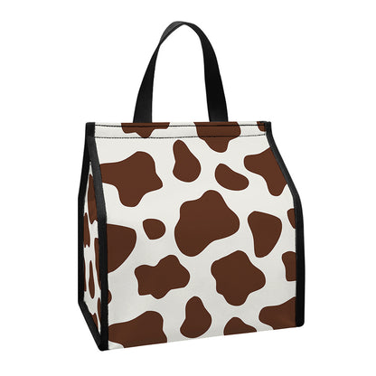 Brown And White Cow Print Insulated Lunch Tote