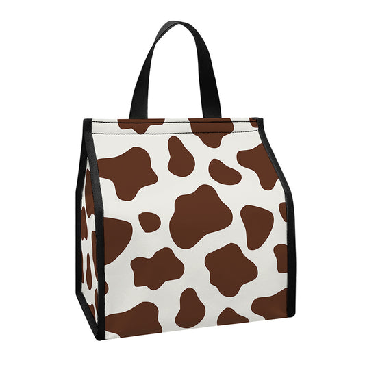 Brown And White Cow Print Insulated Lunch Tote