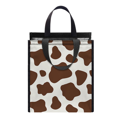 Brown And White Cow Print Insulated Lunch Tote