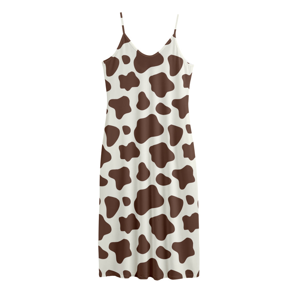 Brown And White Cow Print Jersey Midi Cami Dress