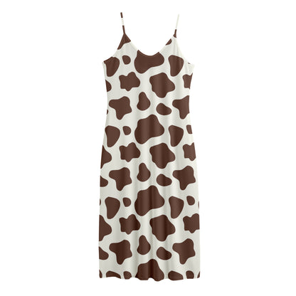 Brown And White Cow Print Jersey Midi Cami Dress