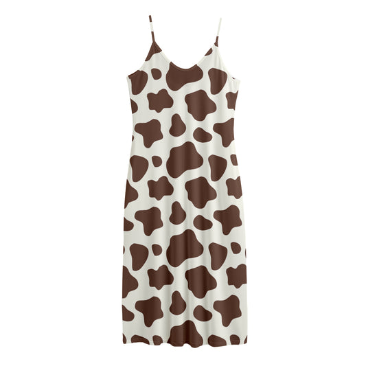 Brown And White Cow Print Jersey Midi Cami Dress