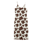 Brown And White Cow Print Jersey Midi Cami Dress
