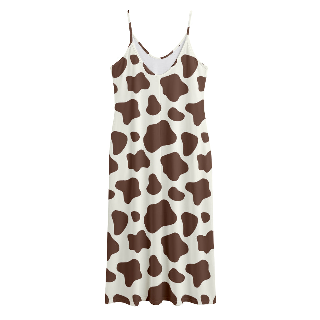 Brown And White Cow Print Jersey Midi Cami Dress