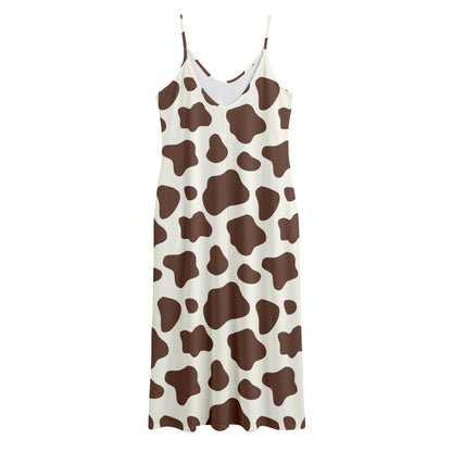 Brown And White Cow Print Jersey Midi Cami Dress