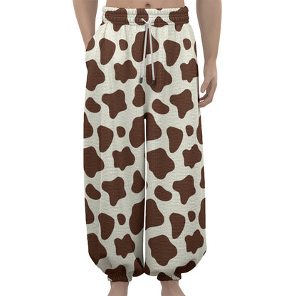 Brown And White Cow Print Lantern Pants