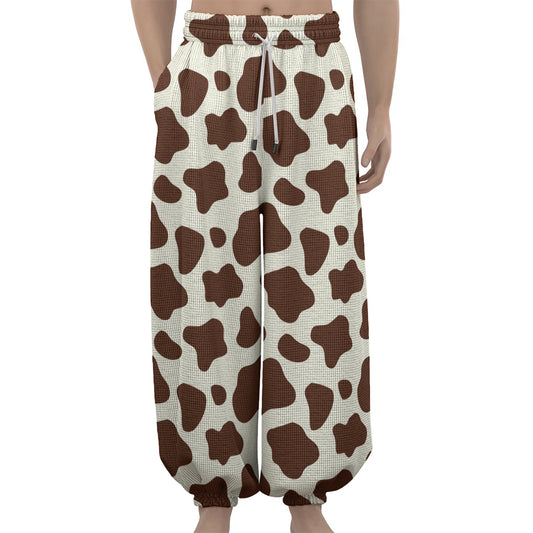 Brown And White Cow Print Lantern Pants