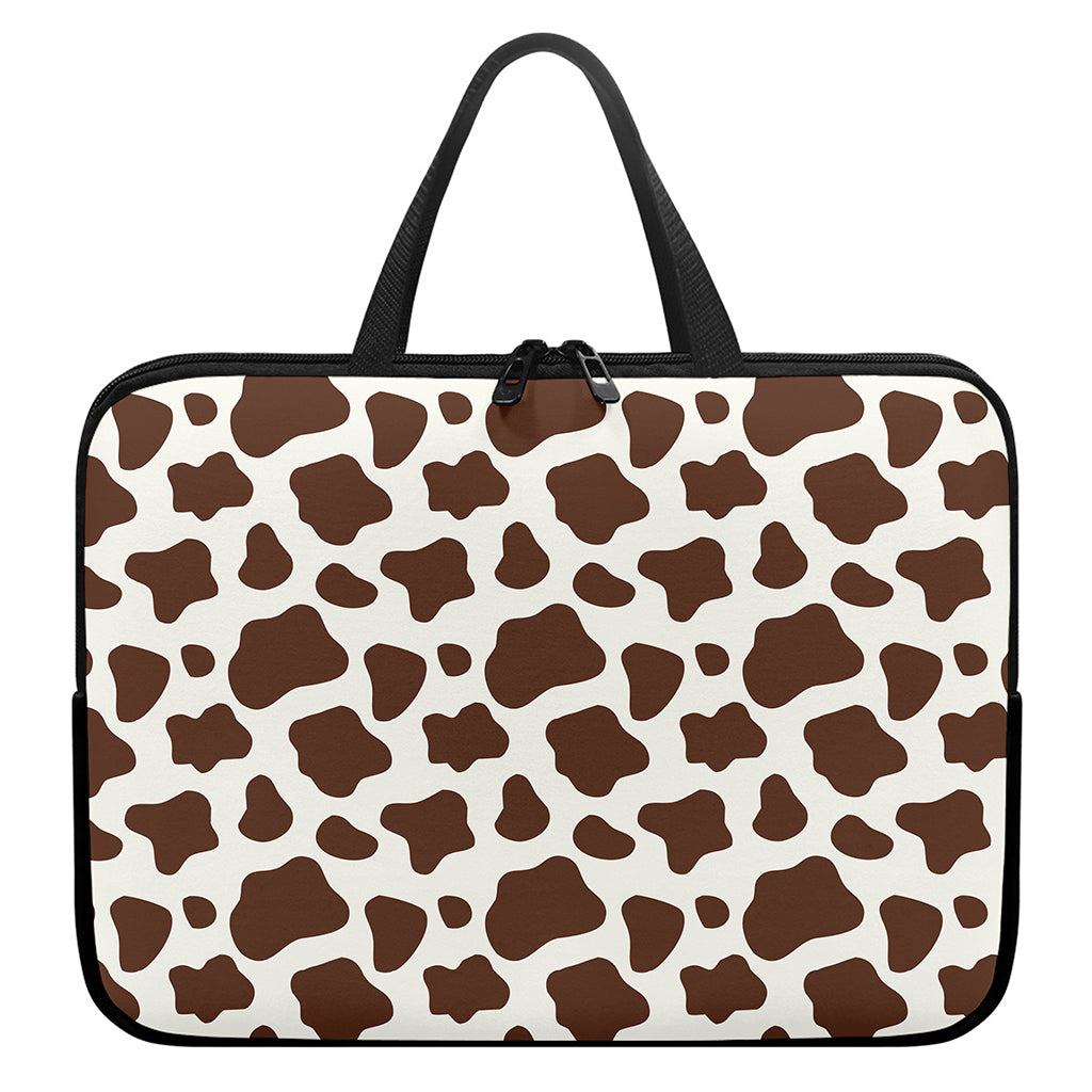 Brown And White Cow Print Laptop Sleeve With Handle