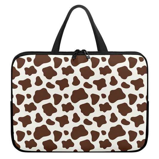 Brown And White Cow Print Laptop Sleeve With Handle