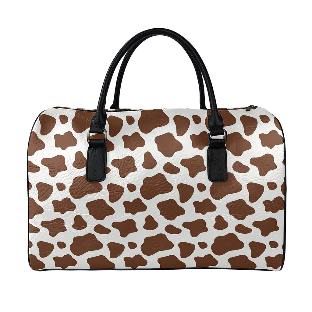 Brown And White Cow Print Leather Duffle Bag