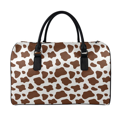 Brown And White Cow Print Leather Duffle Bag