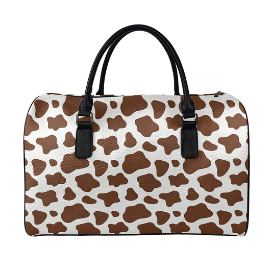 Brown And White Cow Print Leather Duffle Bag