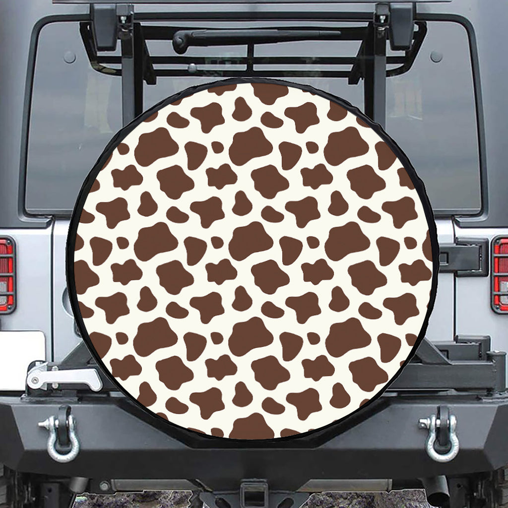Brown And White Cow Print Leather Spare Tire Cover
