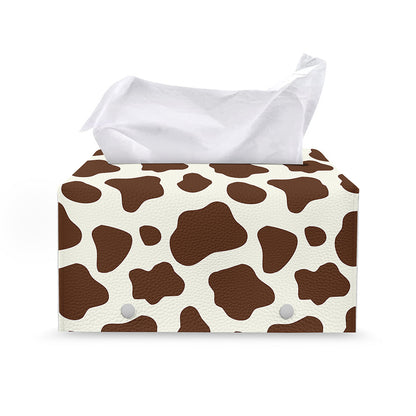 Brown And White Cow Print Leather Tissue Box Cover
