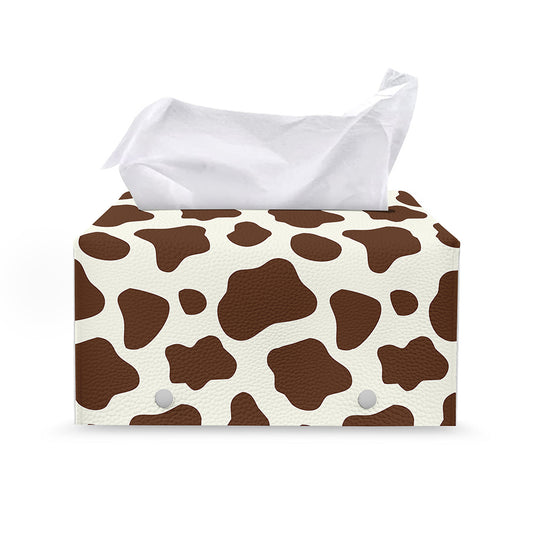 Brown And White Cow Print Leather Tissue Box Cover