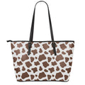 Brown And White Cow Print Leather Tote Bag With Zipper
