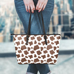 Brown And White Cow Print Leather Tote Bag