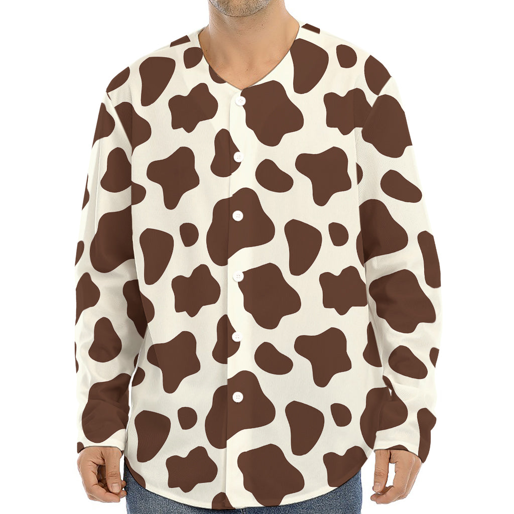 Brown And White Cow Print Long Sleeve Baseball Jersey