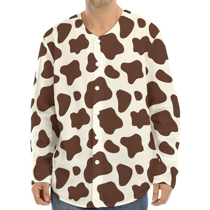 Brown And White Cow Print Long Sleeve Baseball Jersey