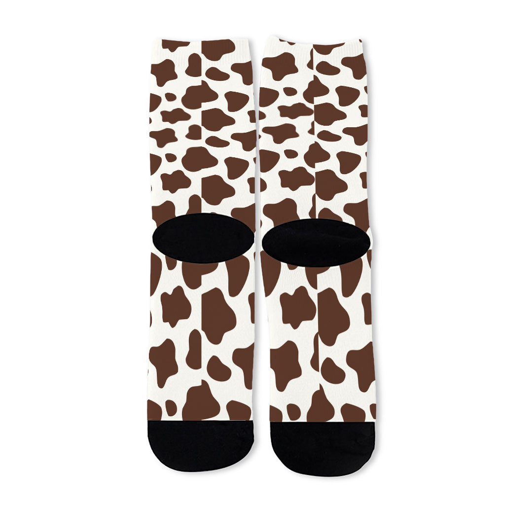 Brown And White Cow Print Long Socks