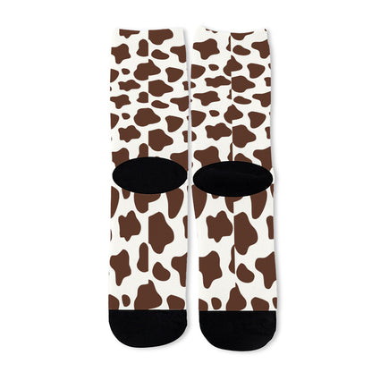 Brown And White Cow Print Long Socks