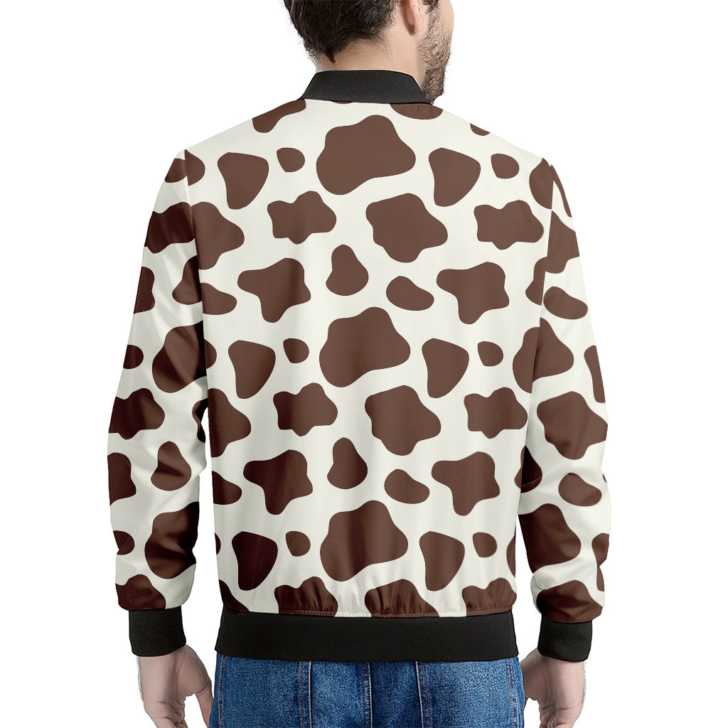 Brown And White Cow Print Men's Bomber Jacket