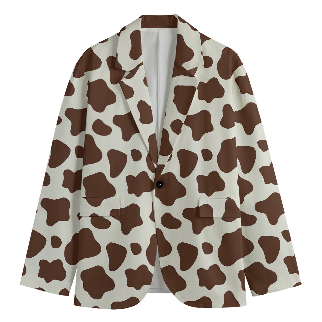 Brown And White Cow Print Men's Cotton Blazer
