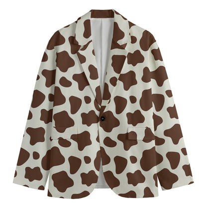 Brown And White Cow Print Men's Cotton Blazer