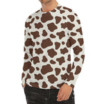 Brown And White Cow Print Men's Long Sleeve Rash Guard