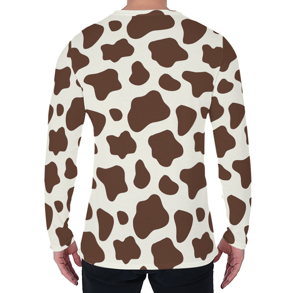 Brown And White Cow Print Men's Long Sleeve T-Shirt