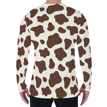 Brown And White Cow Print Men's Long Sleeve T-Shirt
