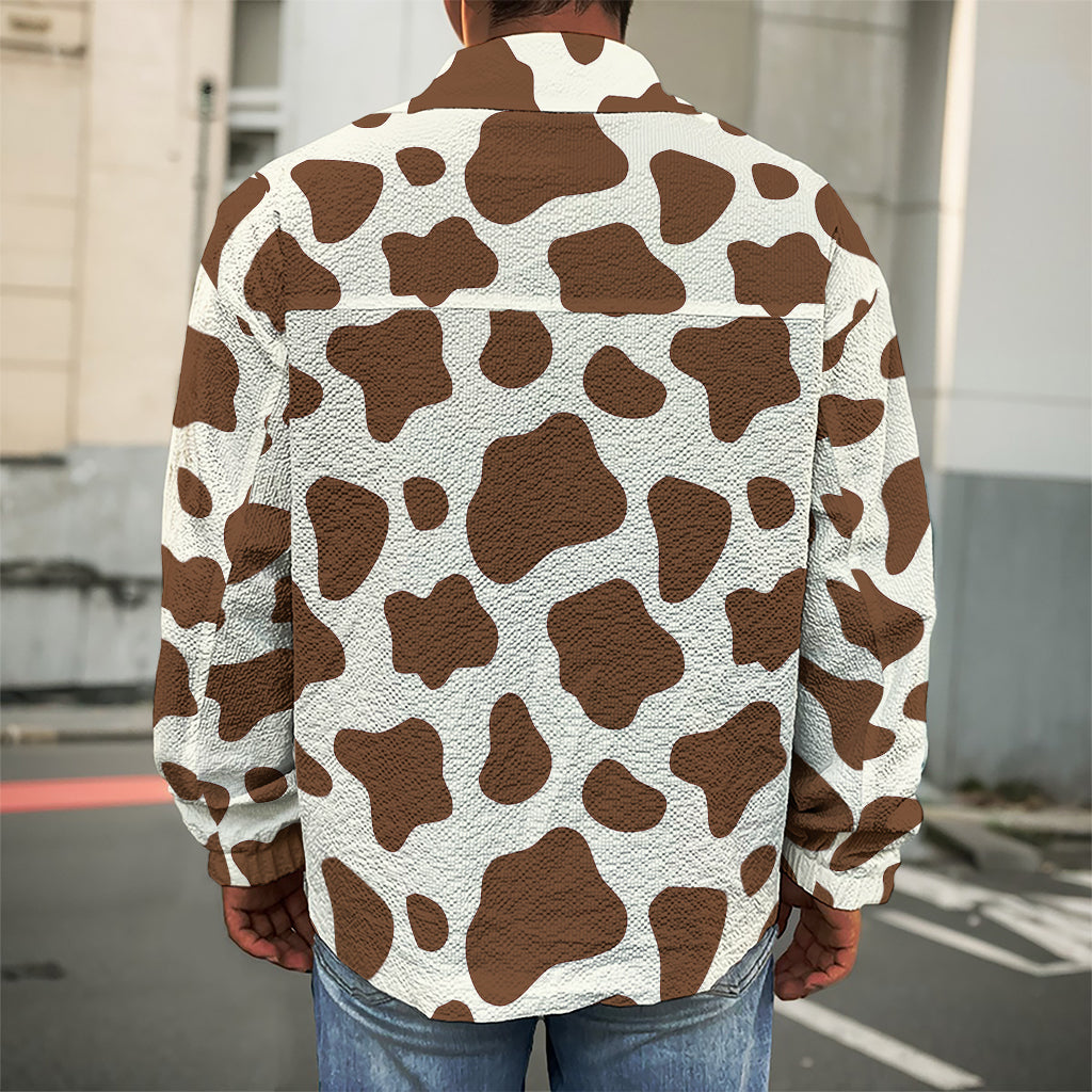 Brown And White Cow Print Men's Shirt Jacket
