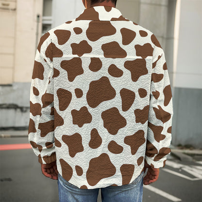 Brown And White Cow Print Men's Shirt Jacket