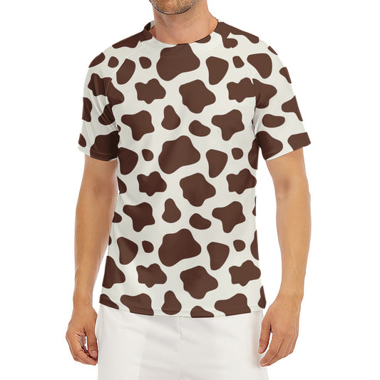 Brown And White Cow Print Men's Short Sleeve Rash Guard