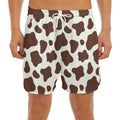 Brown And White Cow Print Men's Split Running Shorts