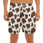 Brown And White Cow Print Men's Split Running Shorts