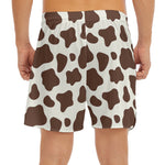 Brown And White Cow Print Men's Split Running Shorts
