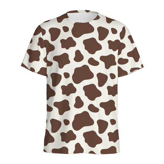 Brown And White Cow Print Men's Sports T-Shirt