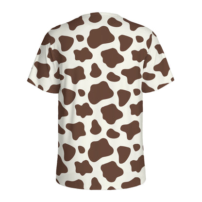 Brown And White Cow Print Men's Sports T-Shirt