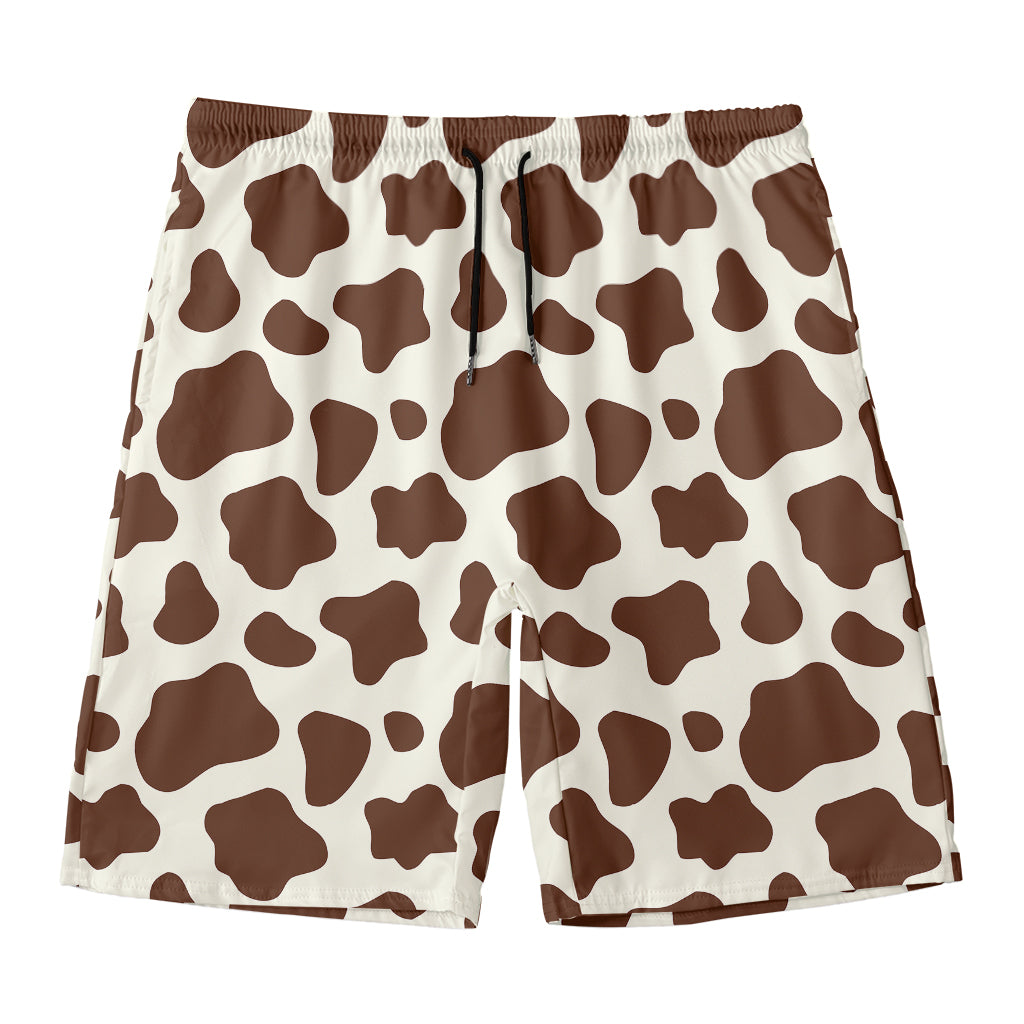 Brown And White Cow Print Men's Swim Trunks