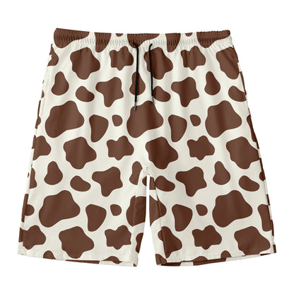 Brown And White Cow Print Men's Swim Trunks