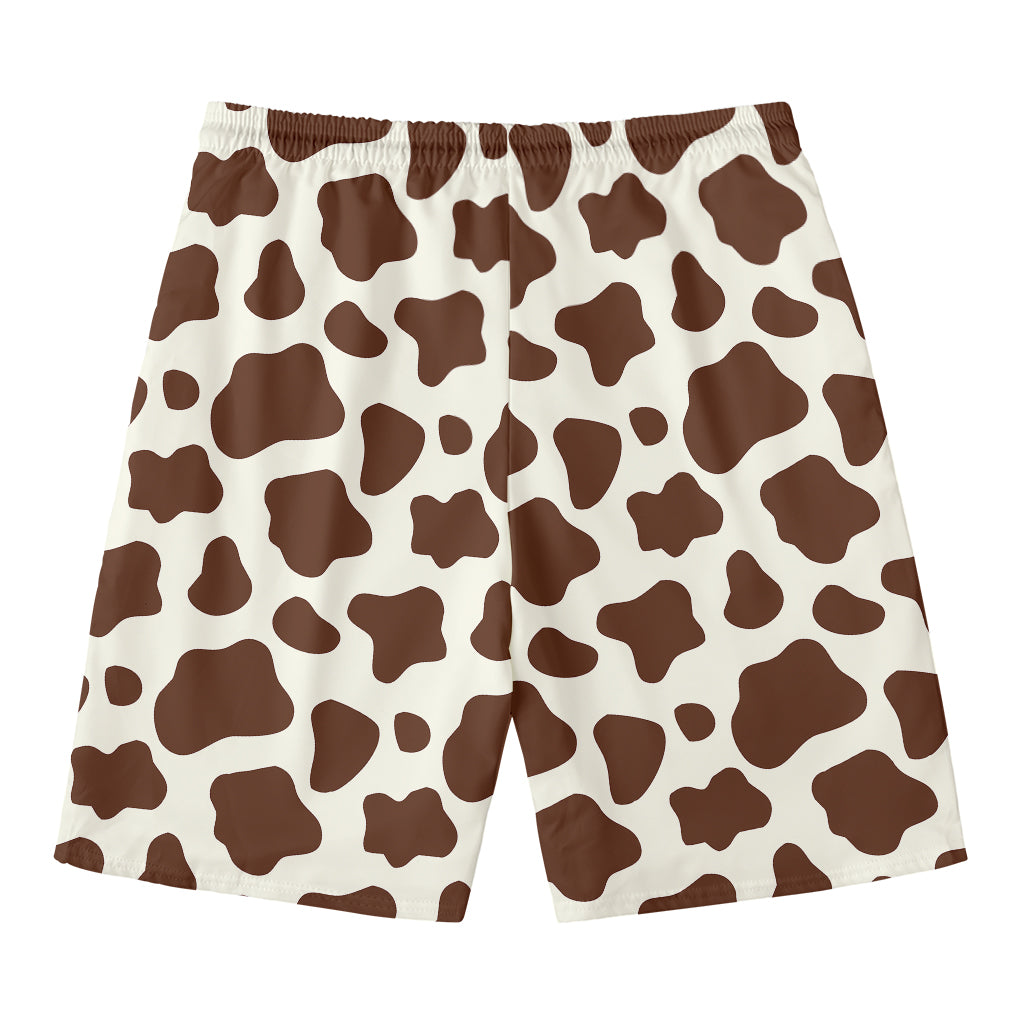 Brown And White Cow Print Men's Swim Trunks