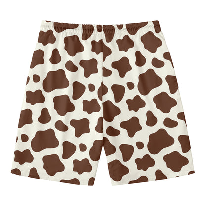 Brown And White Cow Print Men's Swim Trunks