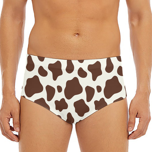 Brown And White Cow Print Men's Triangle Swim Briefs