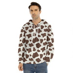 Brown And White Cow Print Men's Velvet Pullover Hoodie