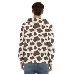 Brown And White Cow Print Men's Velvet Pullover Hoodie