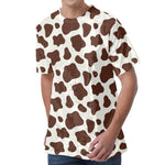 Brown And White Cow Print Men's Velvet T-Shirt
